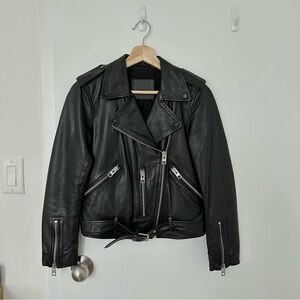 AllSaints Balfern Leather Biker Jacket Black Silver